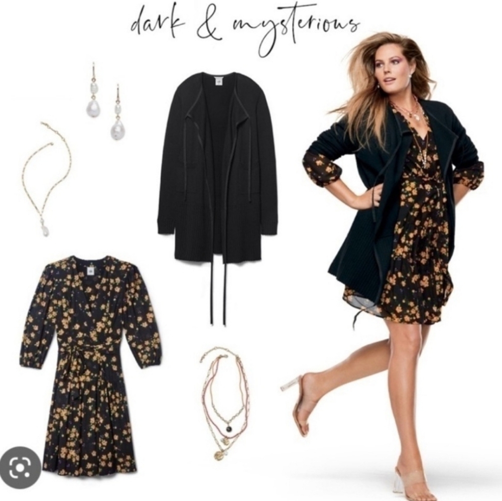 Cabi Debut Black Dress with Yellow Floral Print - Picture 3 of 7